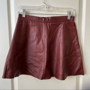 Sample Sale genuine leather burgundy mini flare skirt